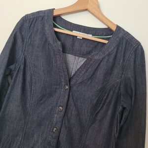 Boden Shirt Dress Classic Chambray Denim Blue Womens  8 R  Sheath Cottagecore